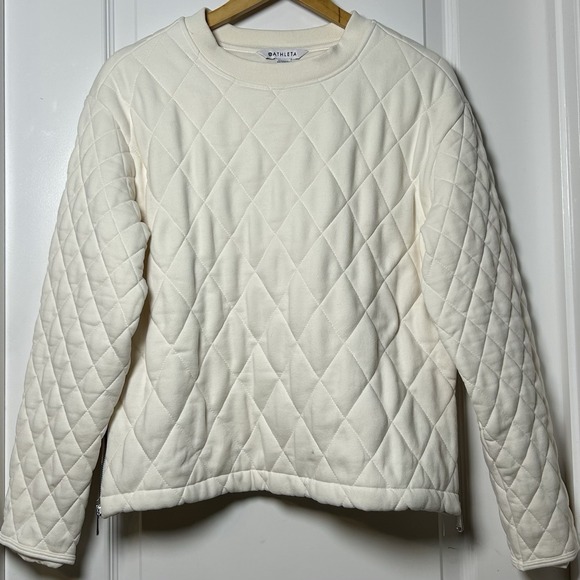 Athleta Tops - Athleta Cream‎ Retroplush Quilted Crewneck Sweatshirt Athleisure Lounge Style